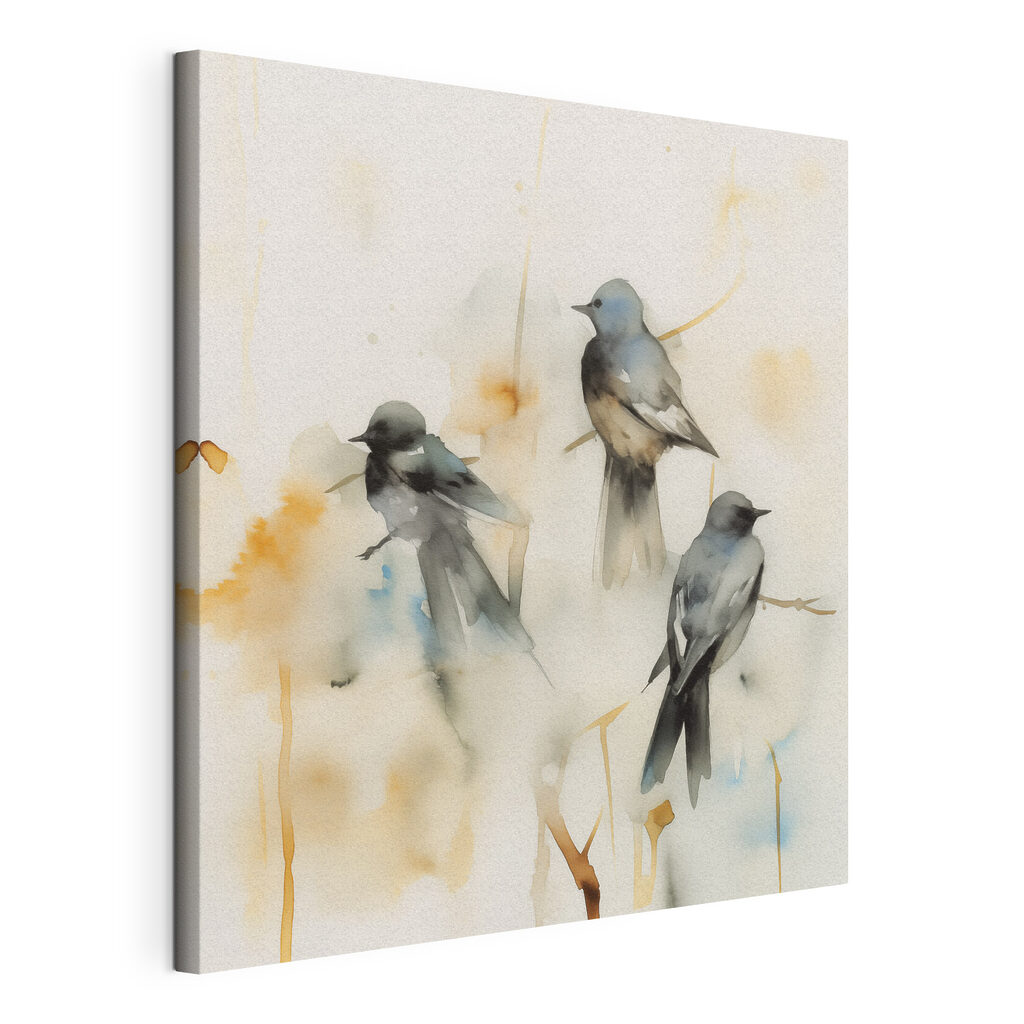 Vögel in zartem Aquarell, gespannte Leinwand mit umlaufender Kante