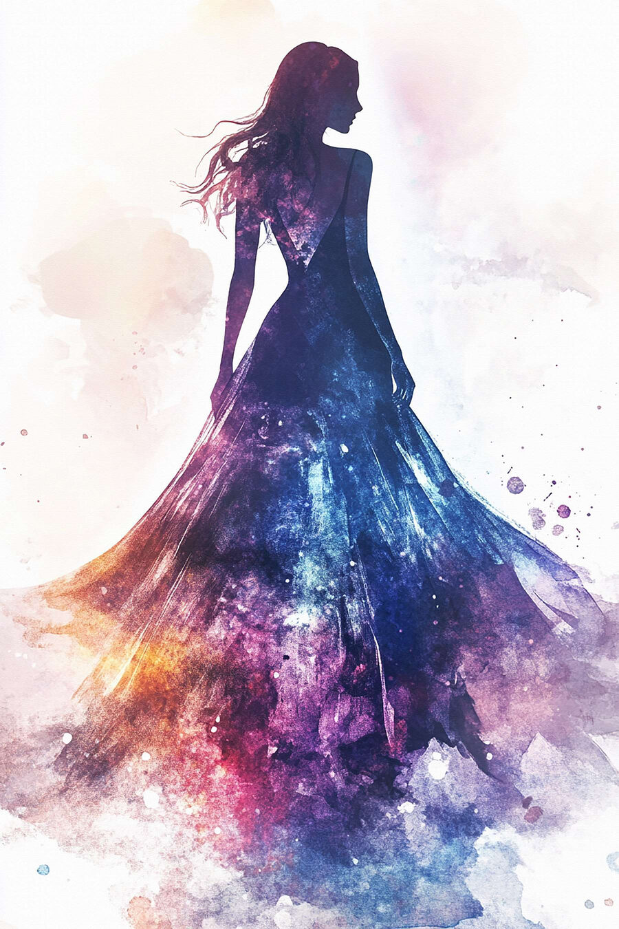 Kleid aus Sternenaquarell — ganzes Design