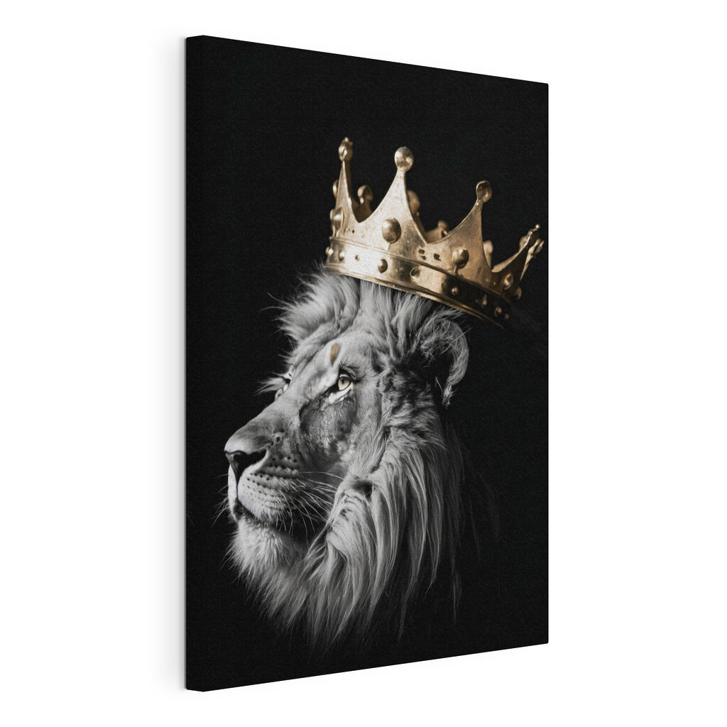 Löwe mit goldener Krone, gespannte Leinwand mit umlaufender Kante