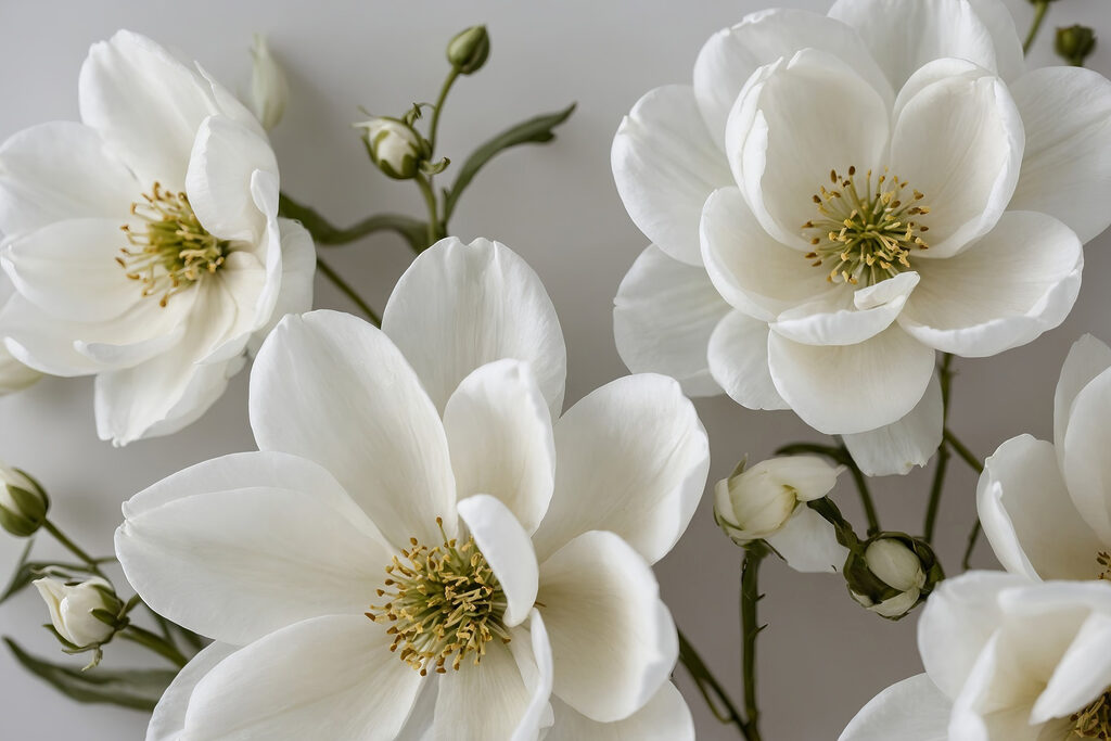 Blüten mit frischgrünen Herzen — ganzes Design