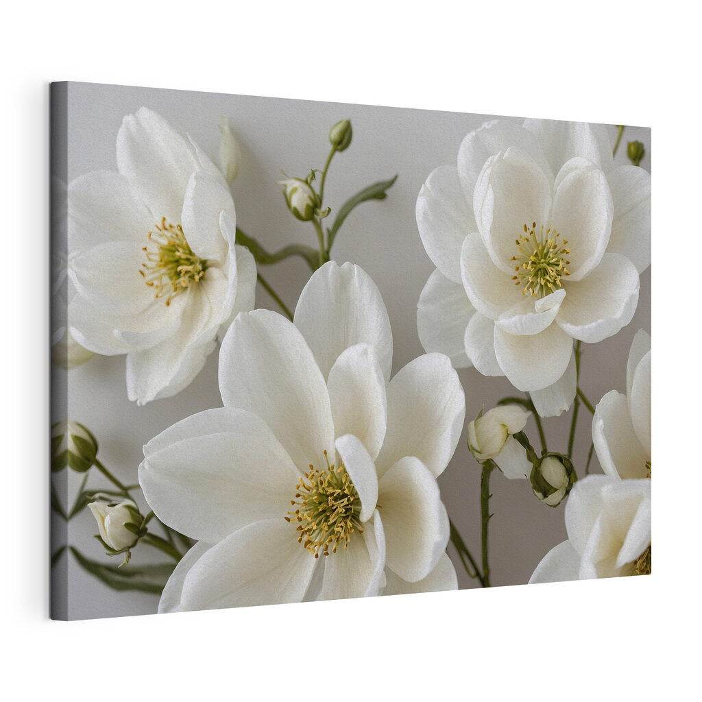 Blüten mit frischgrünen Herzen, gespannte Leinwand mit umlaufender Kante