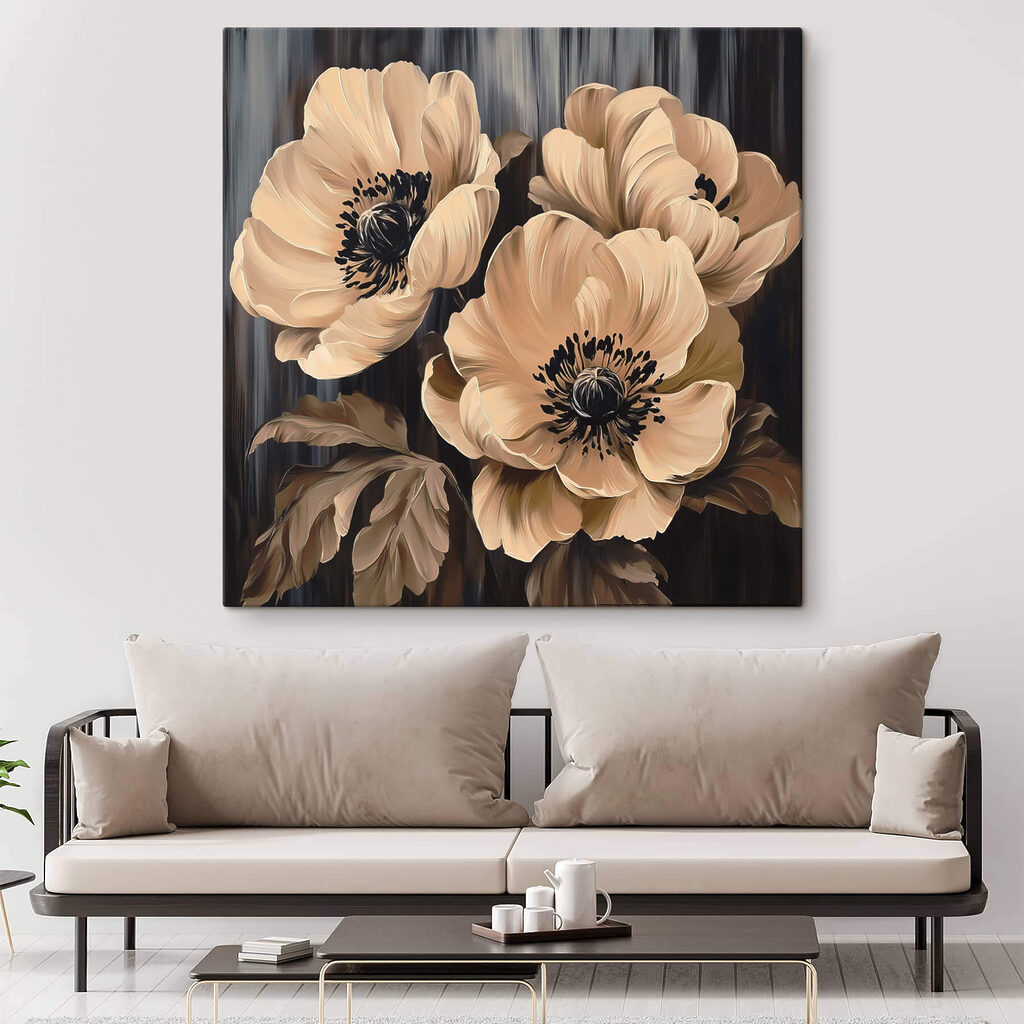 Cremefarbene Blüten zwischen Streifen — Interieur 1