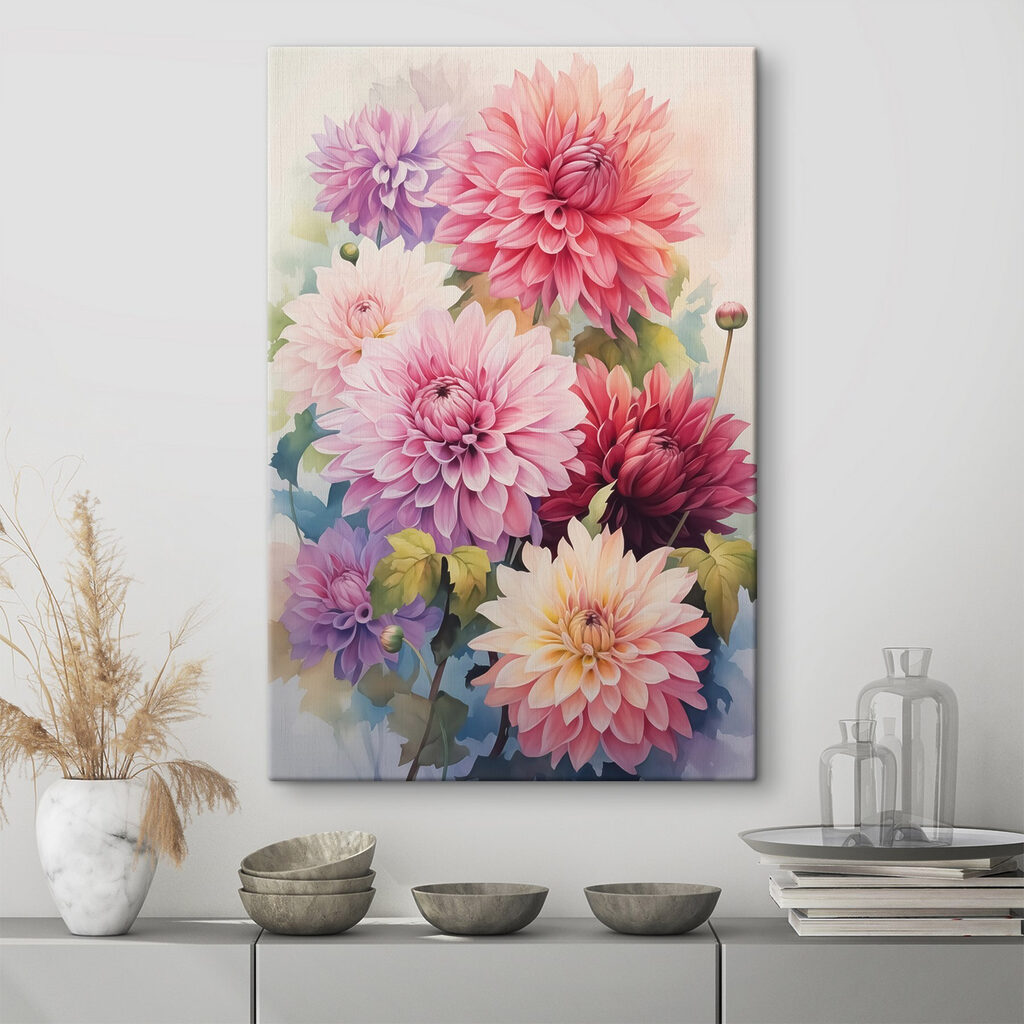 Dahlien in fröhlichem Aquarell — Interieur 1