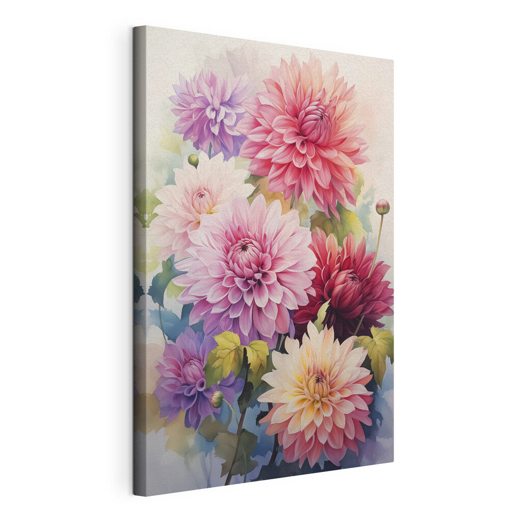 Dahlien in fröhlichem Aquarell — Produktansicht