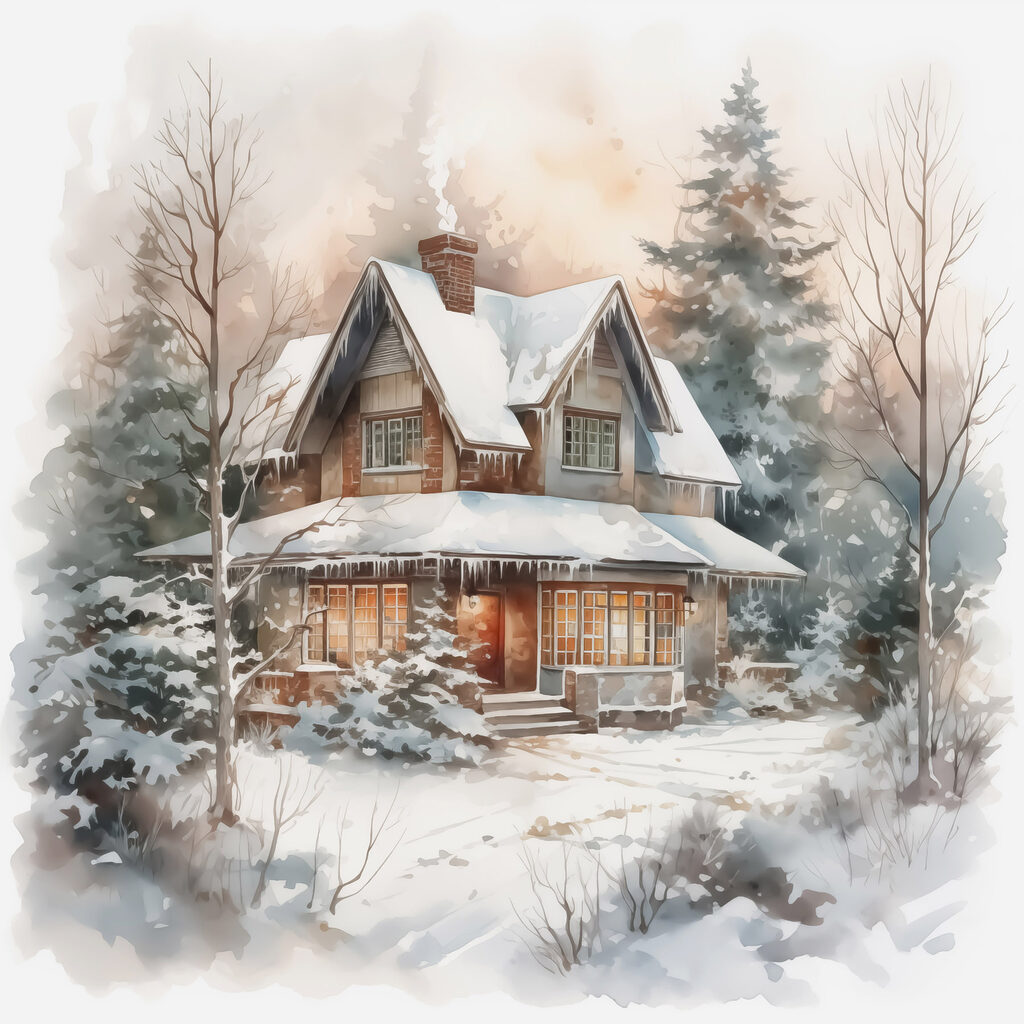 Winterhaus im Schneenebel — ganzes Design
