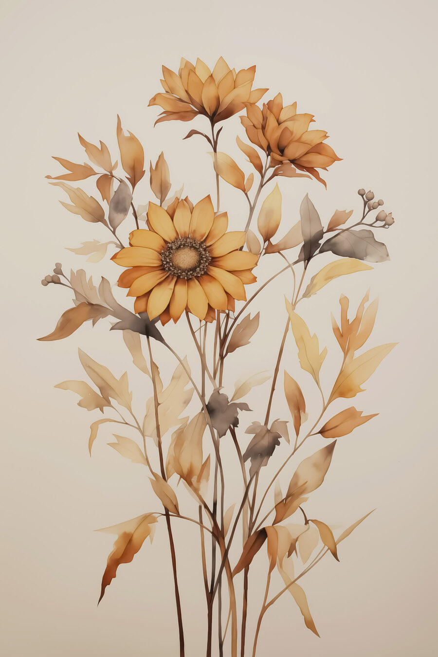 Sonnenblumen und trockenes Laub — ganzes Design