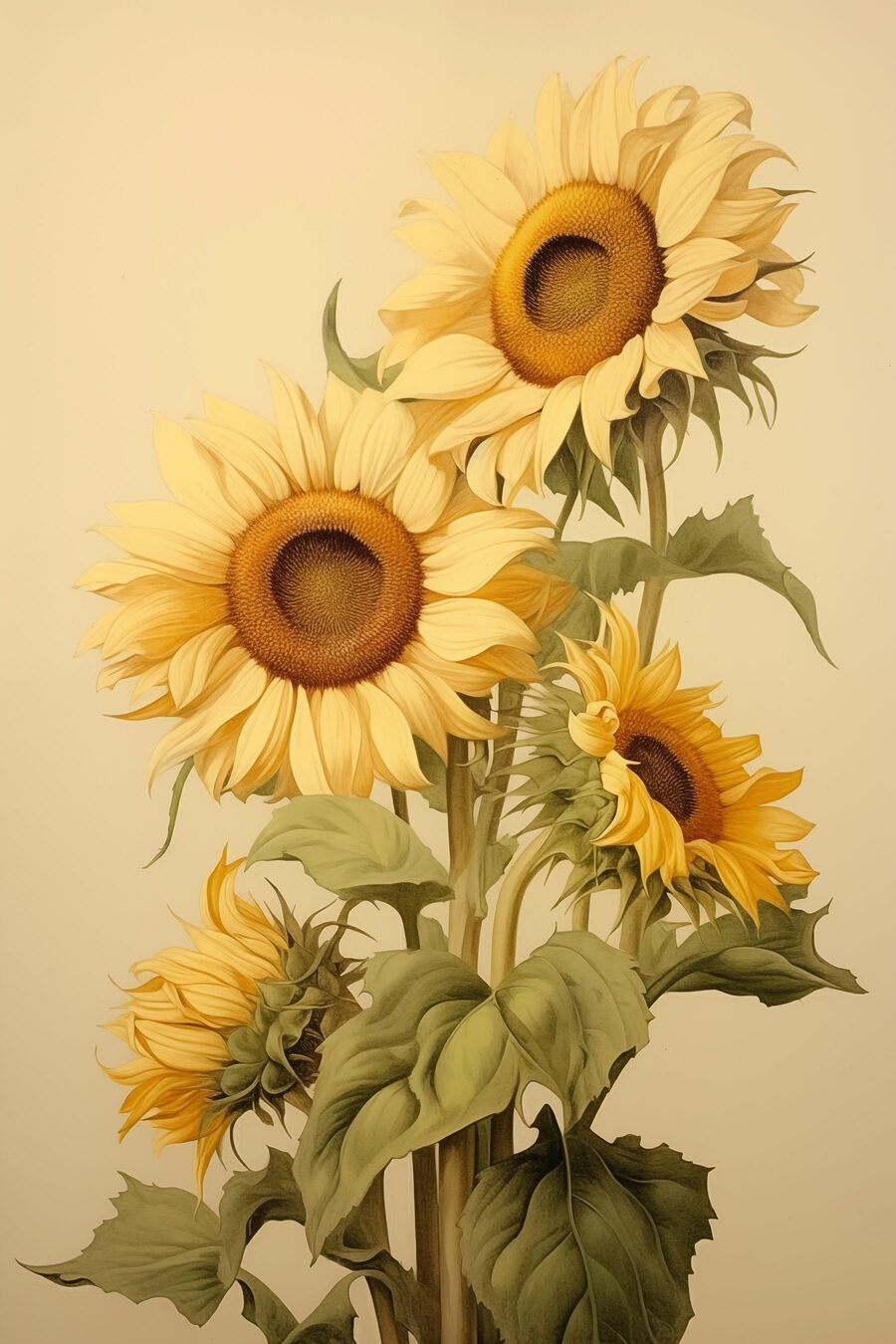 Sonnenblumen auf warmem Beige — ganzes Design