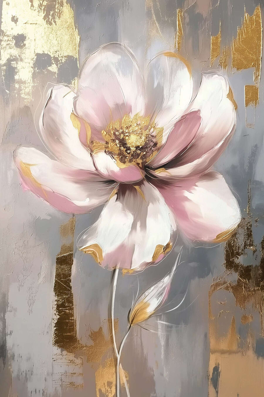 Rosa Blüte über Goldflächen — ganzes Design