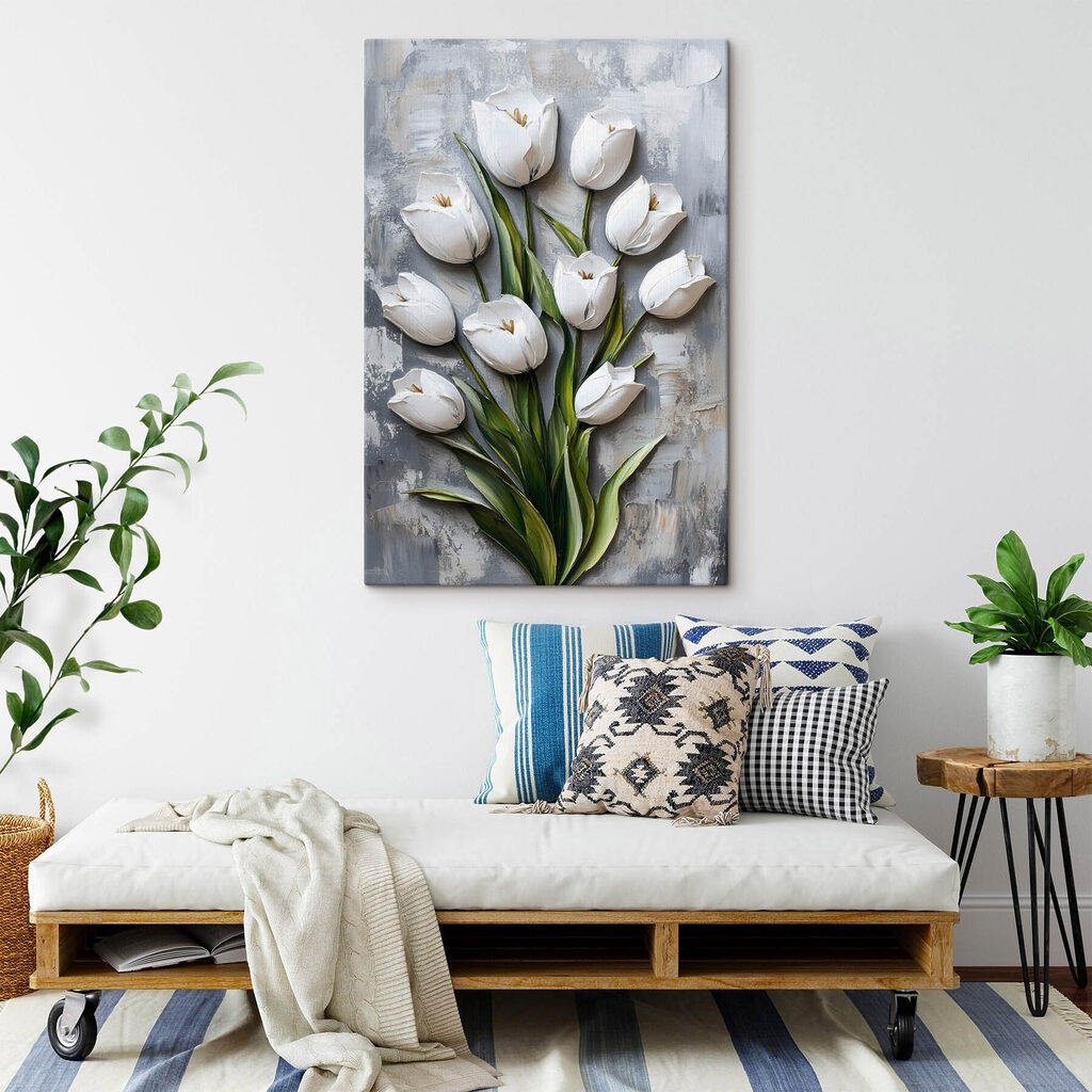Weiße Tulpen in Pinselstrichen — Interieur 2