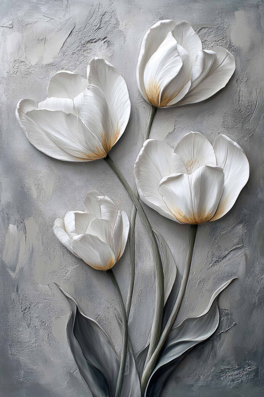 Vier Tulpen auf Grau — ganzes Design