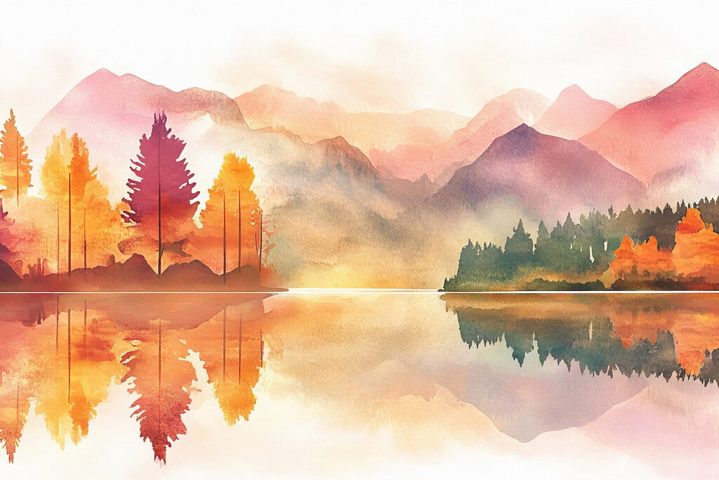 Herbstwald im Bergsee — ganzes Design
