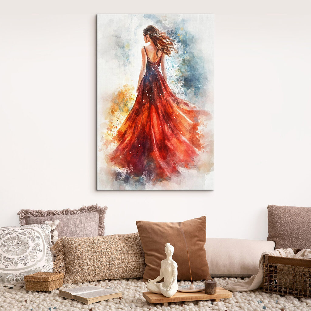 Rotes Kleid in Aquarell — Interieur 1