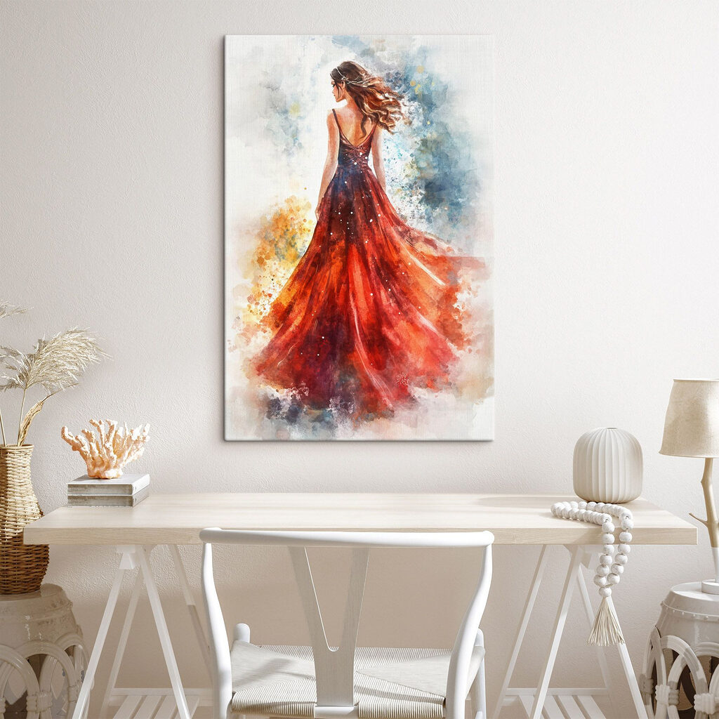 Rotes Kleid in Aquarell — Interieur 2
