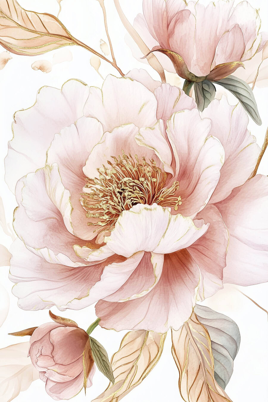 Rosa Pfingstrose mit Goldlinien — ganzes Design