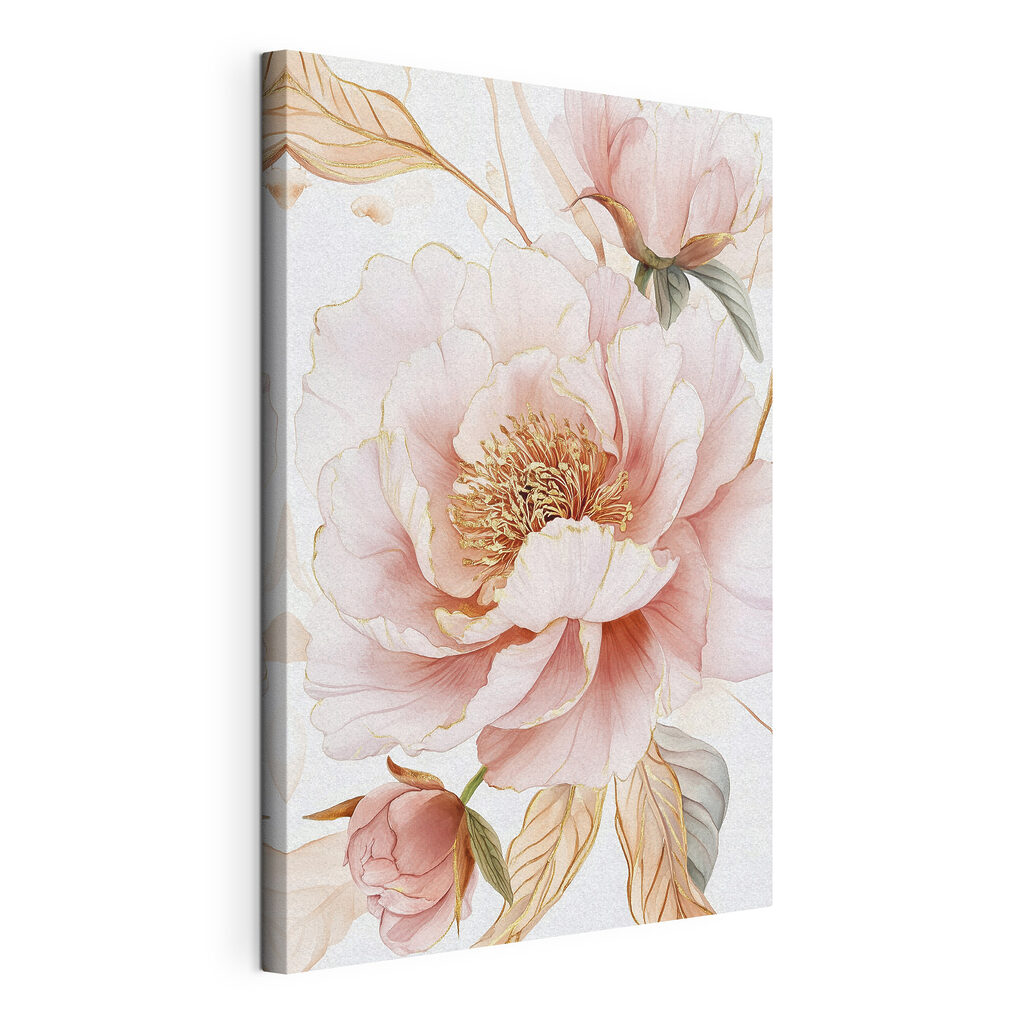 Rosa Pfingstrose mit Goldlinien, gespannte Leinwand mit umlaufender Kante