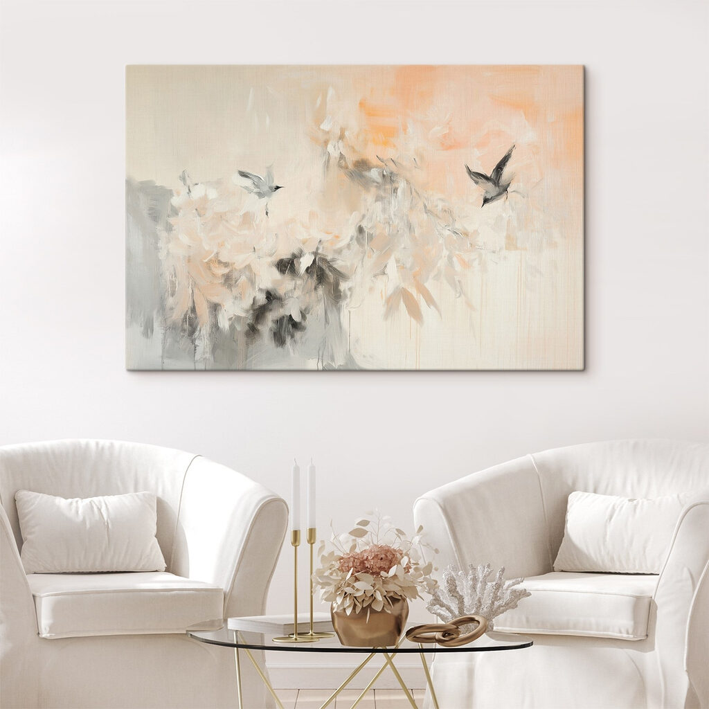 Vögel zwischen blassen Blütenspuren — Interieur 1