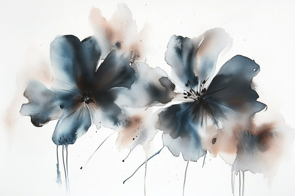 Zwei Blüten in Blaugrün — ganzes Design