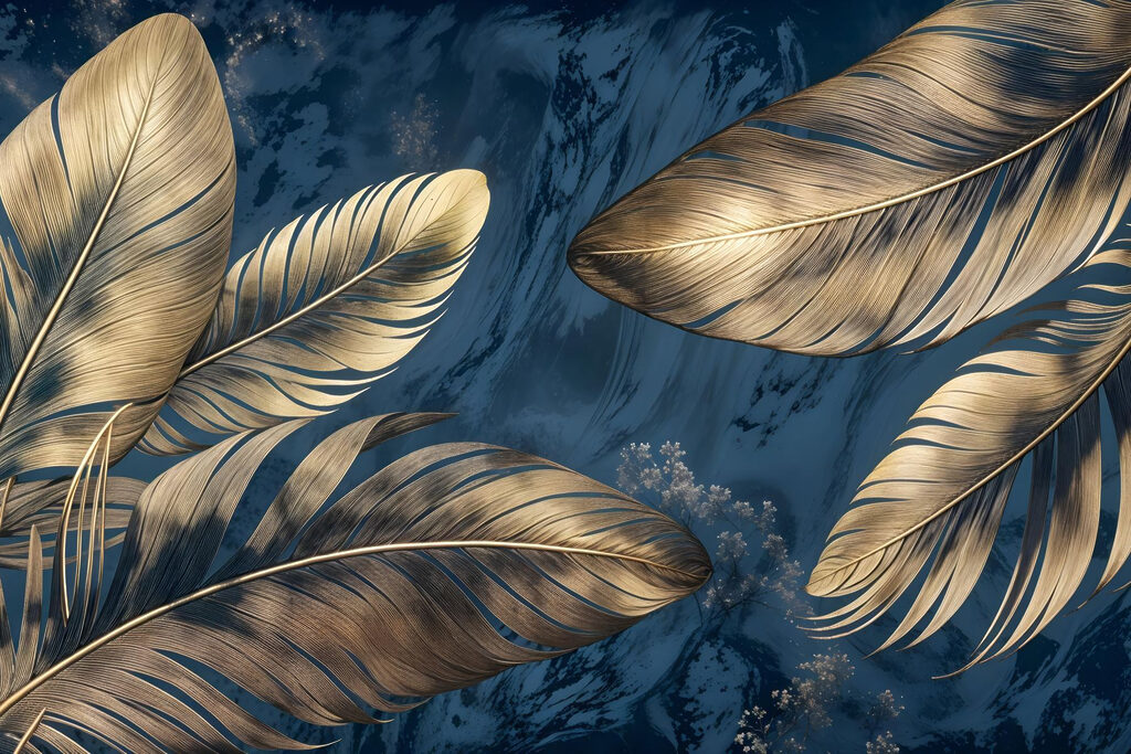 Goldene Blätter auf Blau — ganzes Design