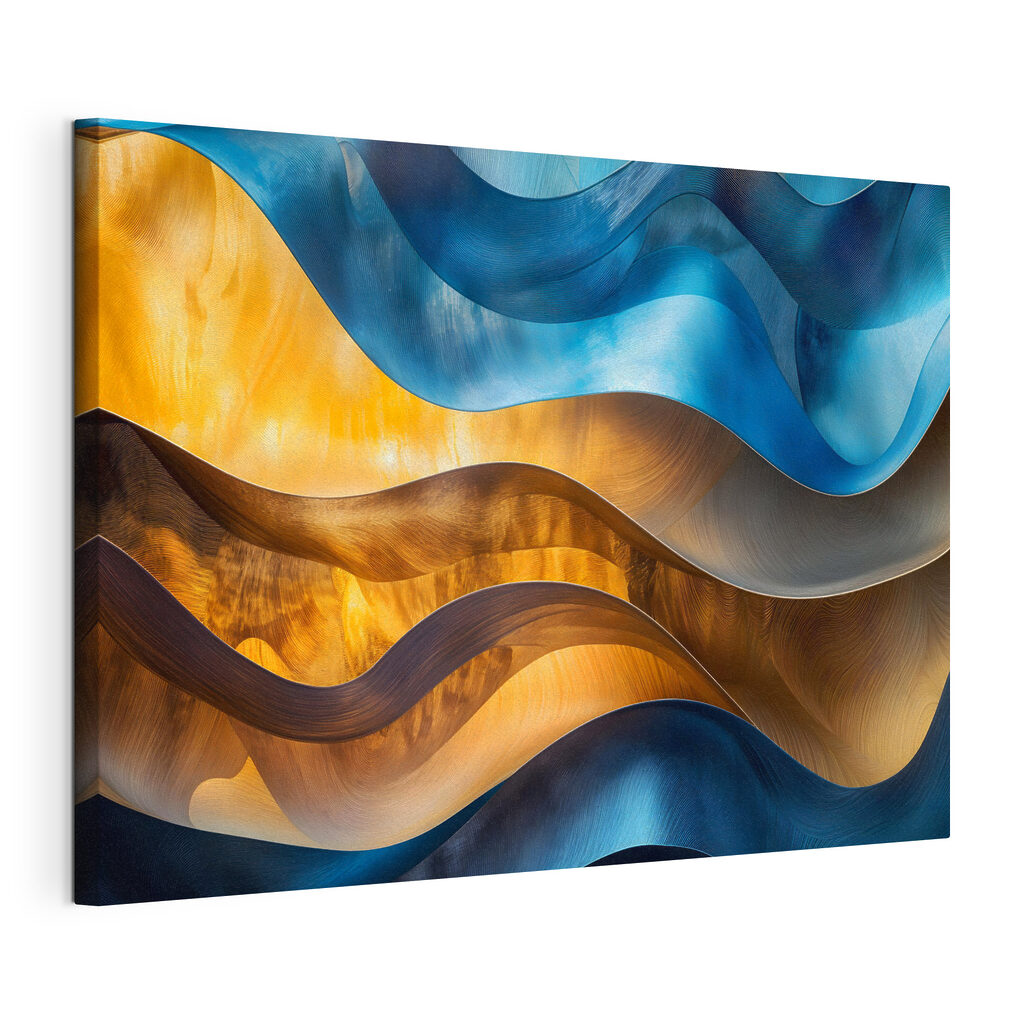 Blaue Wellen mit Gold, gespannte Leinwand mit umlaufender Kante