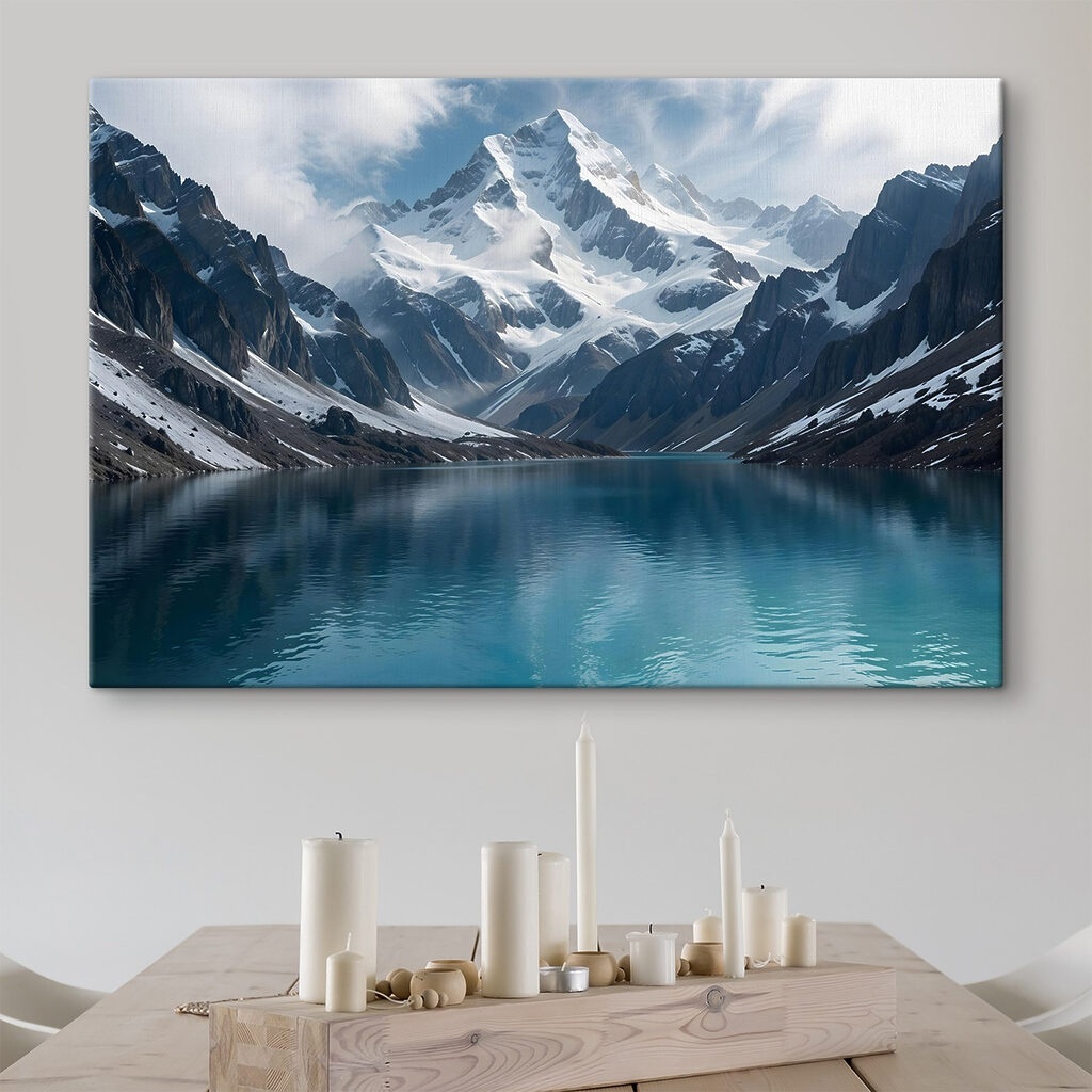 Schneegipfel über türkisfarbenem Bergsee — Interieur 1