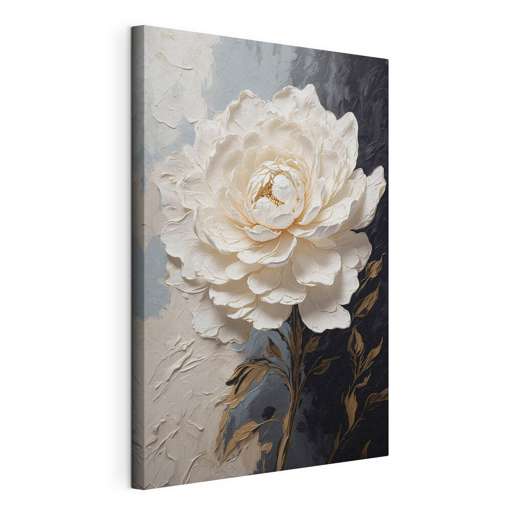 Rose mit goldenen Blättern, gespannte Leinwand mit umlaufender Kante