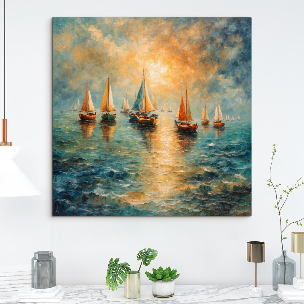Orangefarbene Segel im Abendlicht — Interieur 1