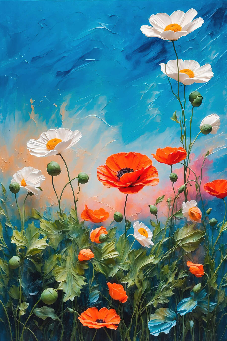 Feldblumen unter blauem Himmel — ganzes Design