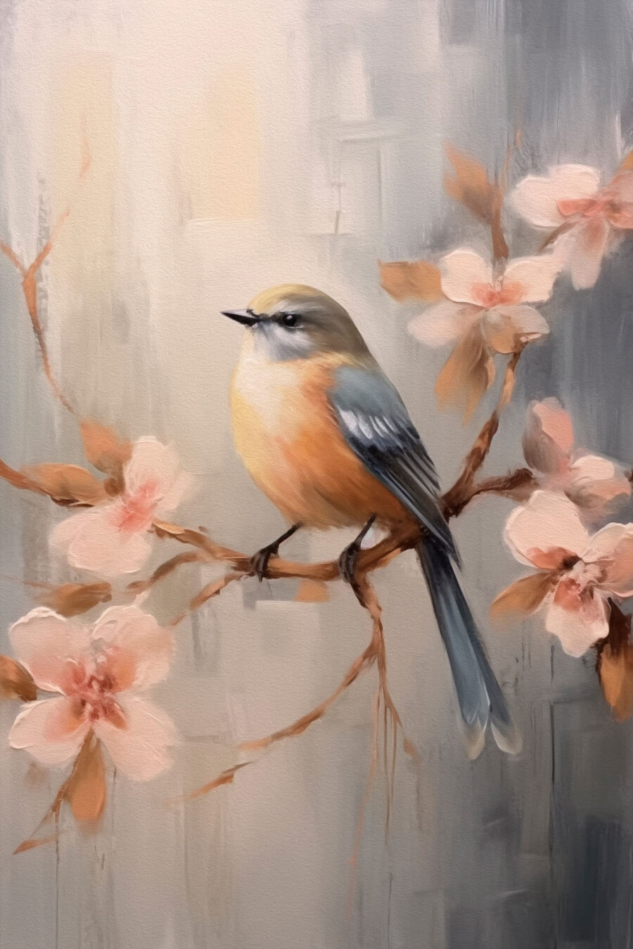 Vogel auf rosa Blütenzweig — ganzes Design