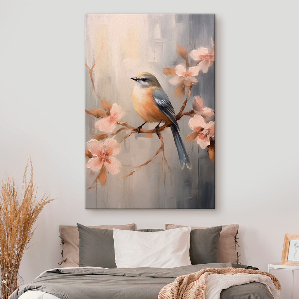 Vogel auf rosa Blütenzweig — Interieur 1
