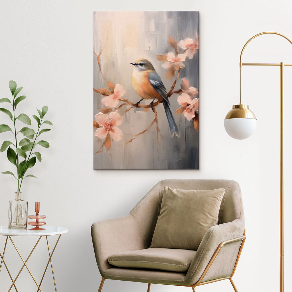 Vogel auf rosa Blütenzweig — Interieur 2