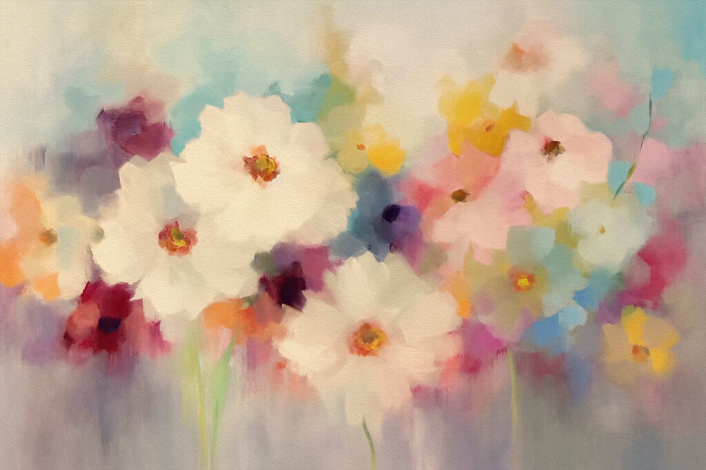Sommerblumen in zarten Farbflecken — ganzes Design