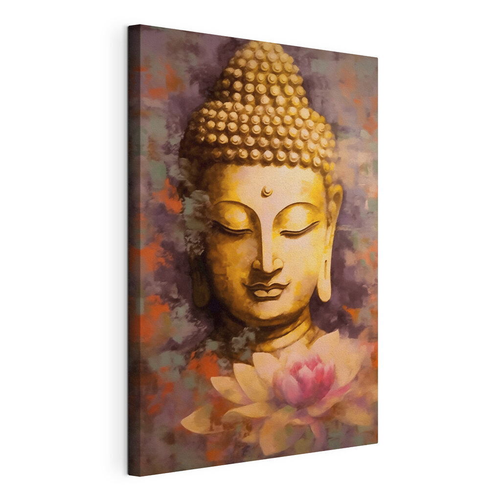 Buddha über rosa Lotus, gespannte Leinwand mit umlaufender Kante