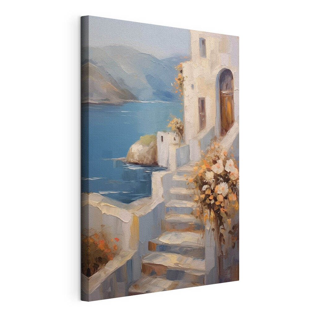 Steintreppe zum Meer, gespannte Leinwand mit umlaufender Kante