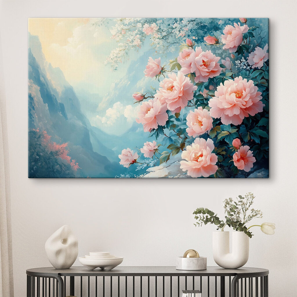 Rosa Rosen über Bergnebel — Interieur 1