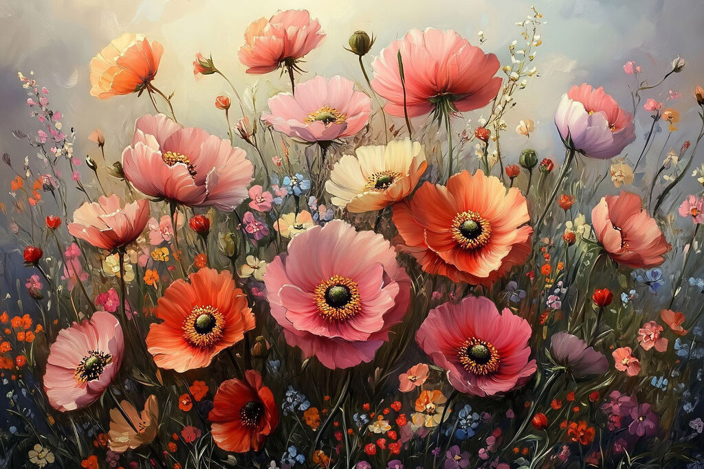 Mohnblumen in warmen Nuancen — ganzes Design
