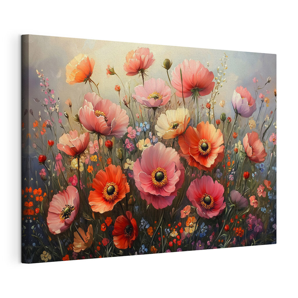 Mohnblumen in warmen Nuancen, gespannte Leinwand mit umlaufender Kante