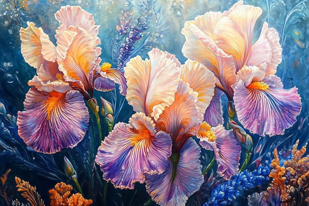 Iris im Abendblau — ganzes Design