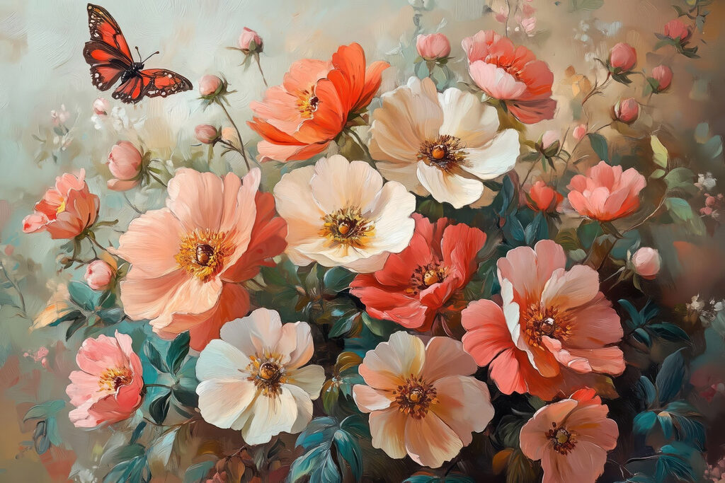 Schmetterling über Feldblumen — ganzes Design