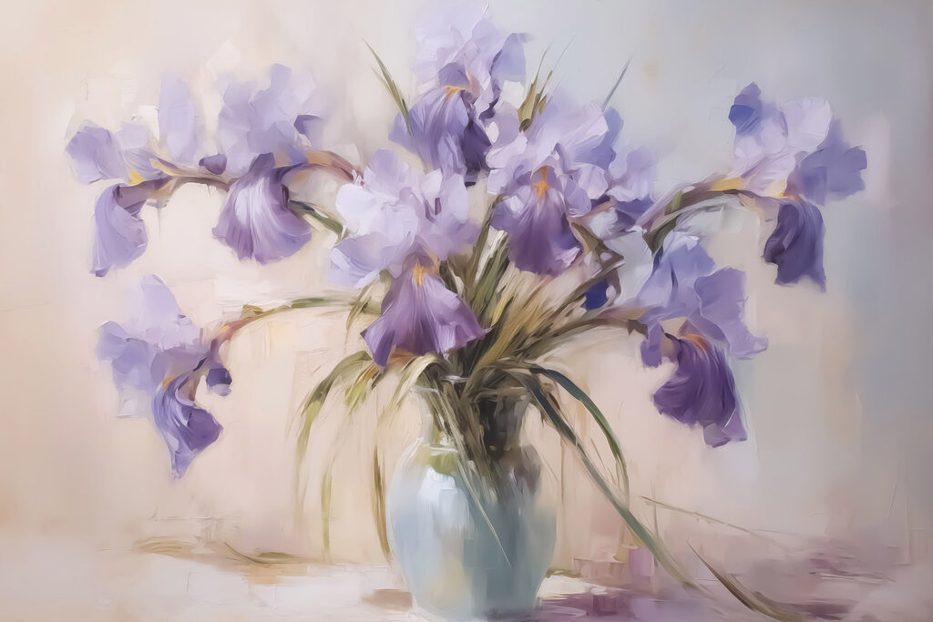 Violette Iris im Glas — ganzes Design