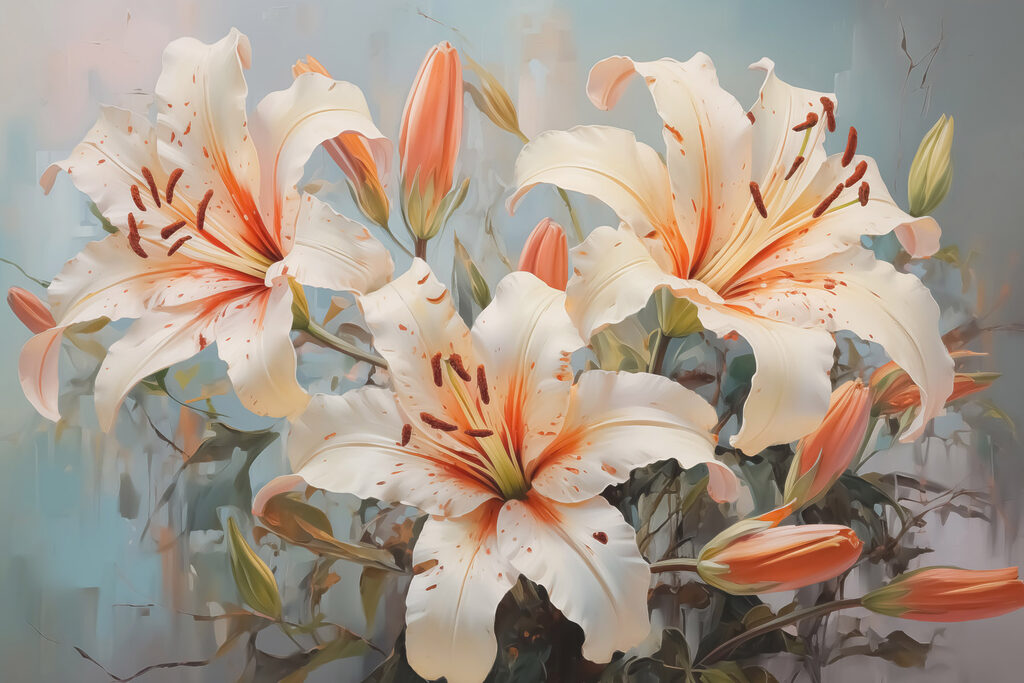Lilien mit pfirsichfarbenem Herz — ganzes Design