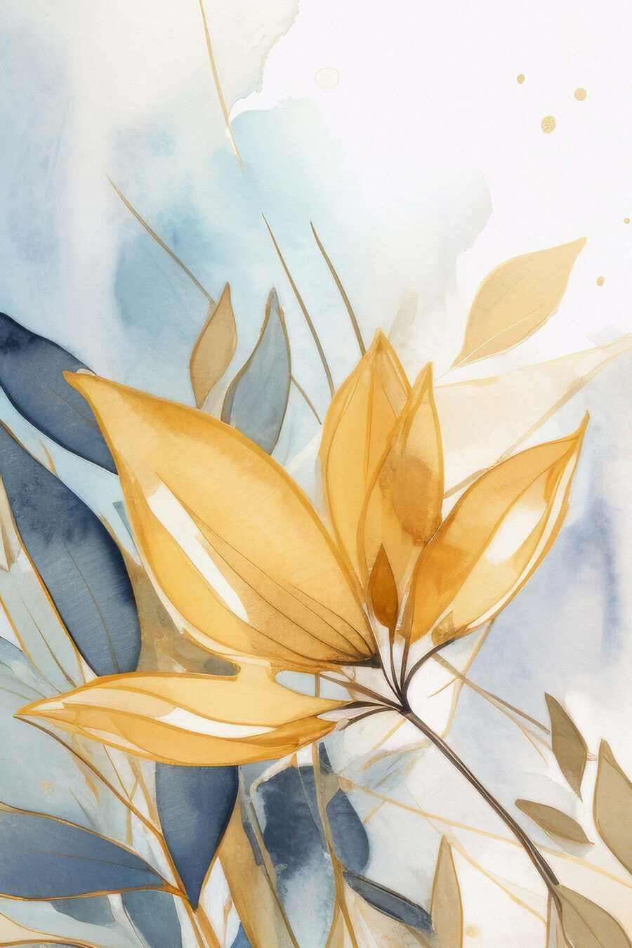 Goldene Blätter und Farbflächen — ganzes Design