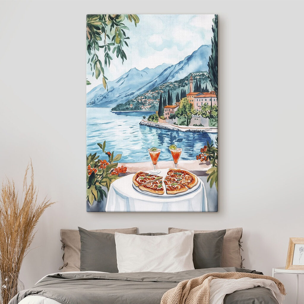Pizza an der Dorfbucht in einem Interieur