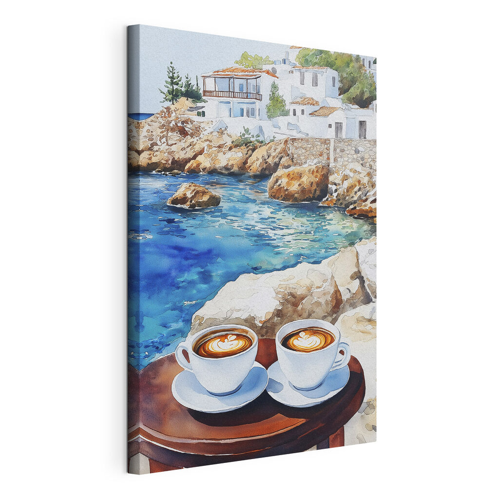 Kaffee bei weißen Küstenhäusern — Produktansicht