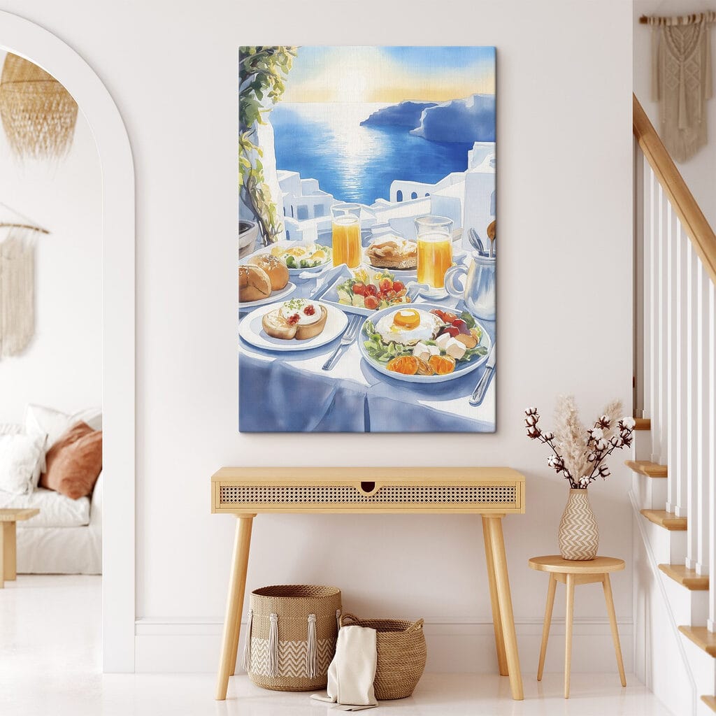 Frühstück über blauen Klippen in einem Interieur