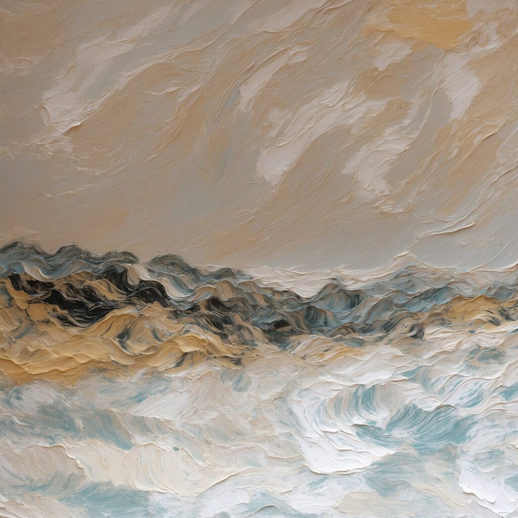 Raue See unter Sandtönen — ganzes Design