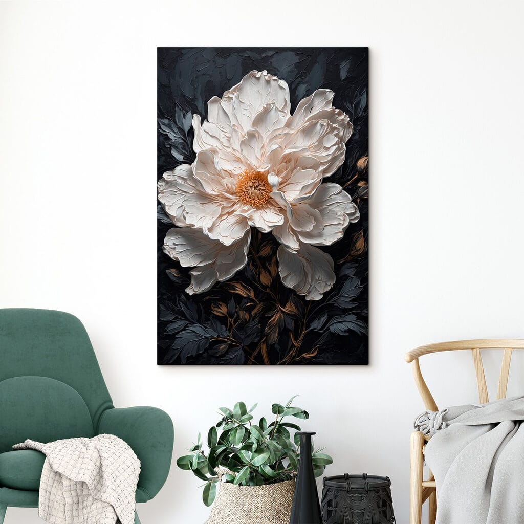 Weiße Pfingstrose auf Nachtblau — Interieur 2