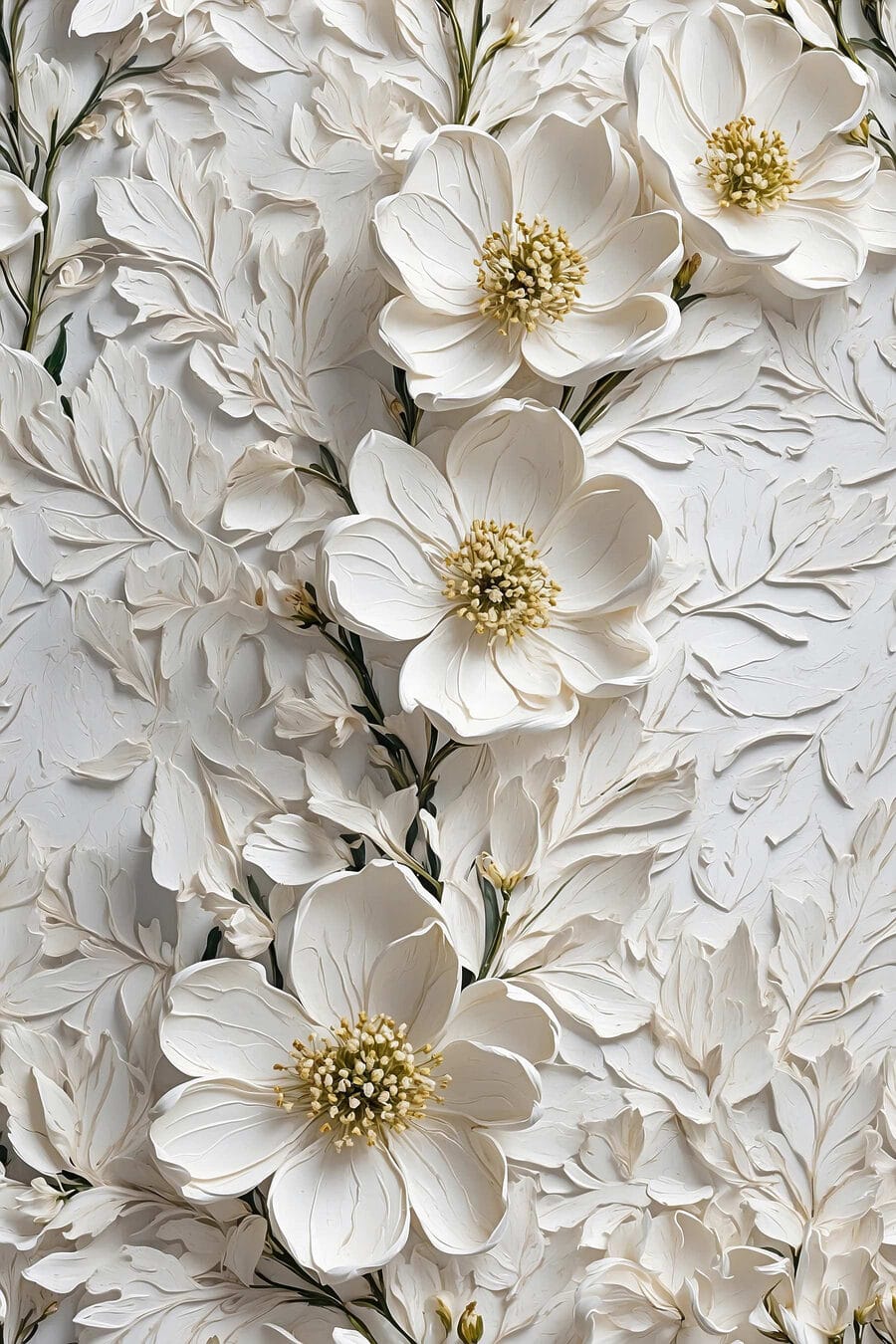 Weiße Blüten und Blattlinien — ganzes Design