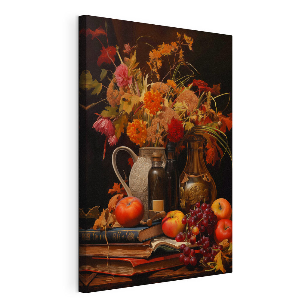 Herbststrauß mit Früchten, gespannte Leinwand mit umlaufender Kante