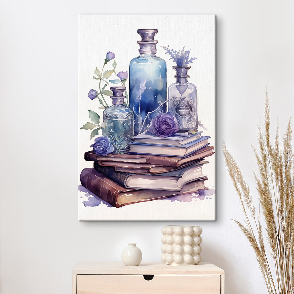Violette Fläschchen auf Büchern — Interieur 2