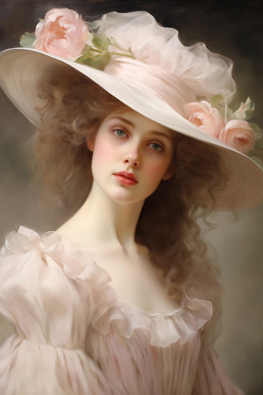 Frau mit rosa Blumenhut — ganzes Design